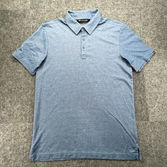 Travis Mathew Oceanside Heather Polo Shirt Mens M Blue Performance Short Sleeve - Picture 1 of 9